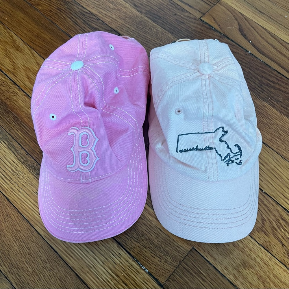 Massachusetts and Boston Red Sox Pink and Light Pink Baseball Caps Hats